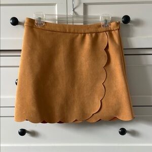VICI Flawless Women’s Mustard Suede Mini Skirt w/ Scalloped Hemline- Size Medium